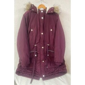 Time and Tru Women Purple Faux Fur Trim Hooded Parka Jacket Plus Size 1X 16W-18W